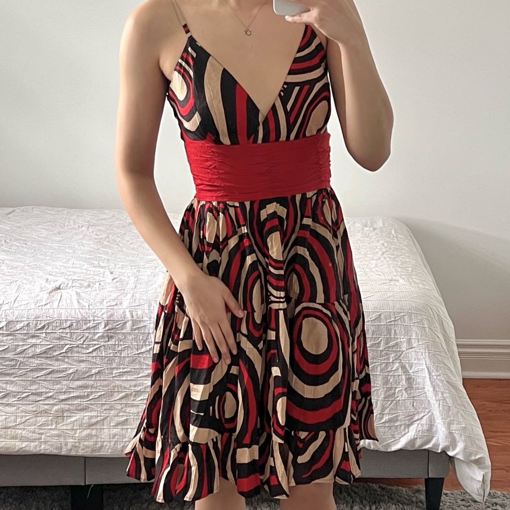 Stylish Red and Black Patterned Dress